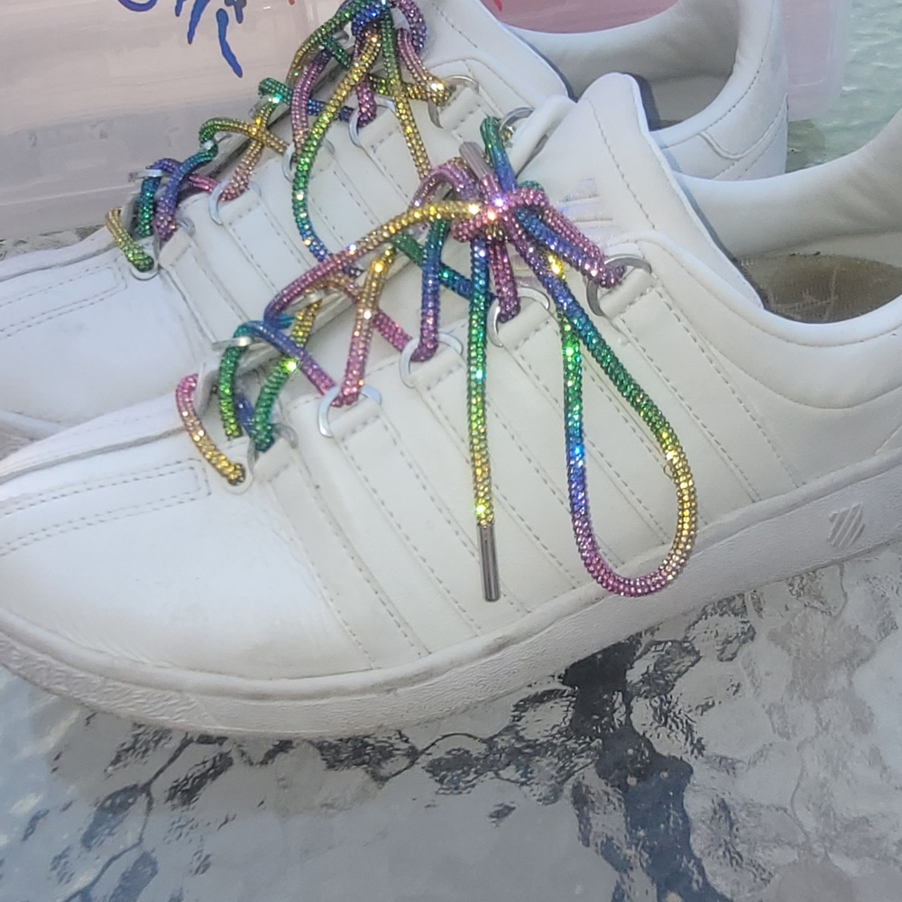 Brand new unopened rainbow crystal rhinestone shoelaces!
